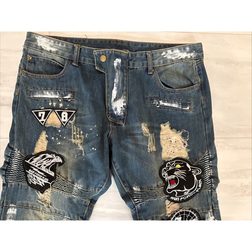 Sosoo Jeans Mens 38x30 Blue Denim Stretch Embroidered Logo Straight Streetwear - Picture 4 of 12